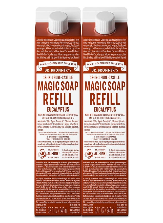 Dr. Bronner's Magic Soap-Pure-Castile Liquid Refill (Eucalyptus, 32 ounce, 2-Pack) - Regenerative Organic Certified Oils, For Body, Hair, Laundry, Pets & Dishes, Concentrated, Vegan, Non-GMO - Image 1